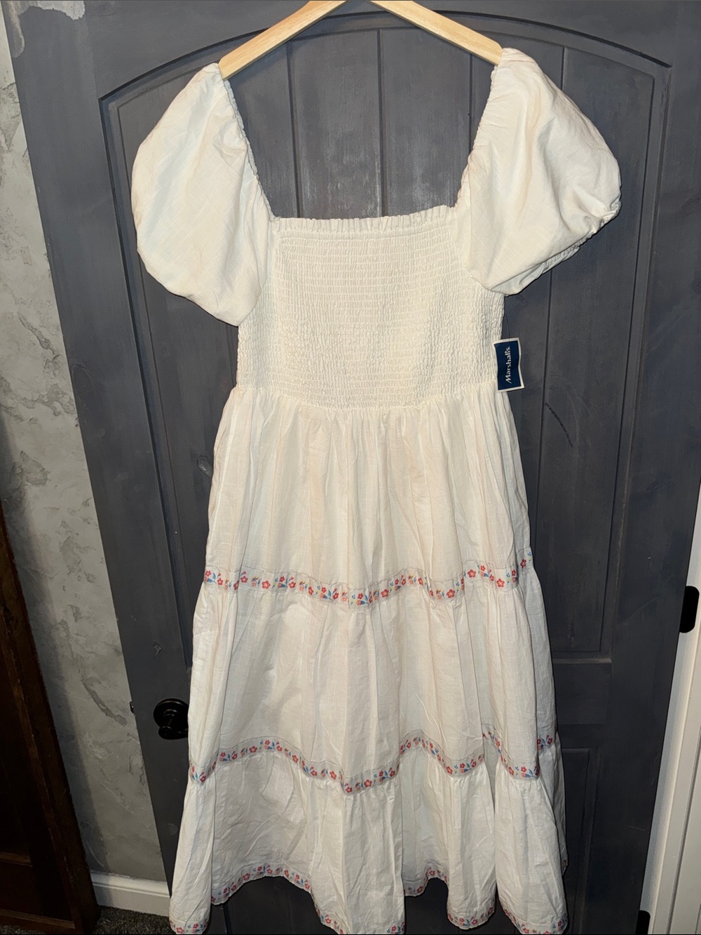 NEW Rachel Zoe White Tiered Puff Sleeve Dress with Floral Trim